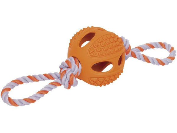 60383 NOBBY Rubber ball with rope orange 9,5 cm