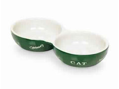 73376 NOBBY Cat ceramic double bowl "CAT" green / beige 22 x 11,5 x 3,5 cm - PetsOffice