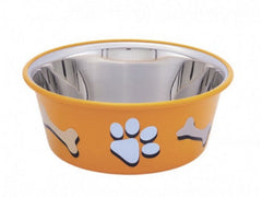 73569 Dog Stainless steel bowl CUTIE with paw, anti slip orange 1,90 L 19,5 cm