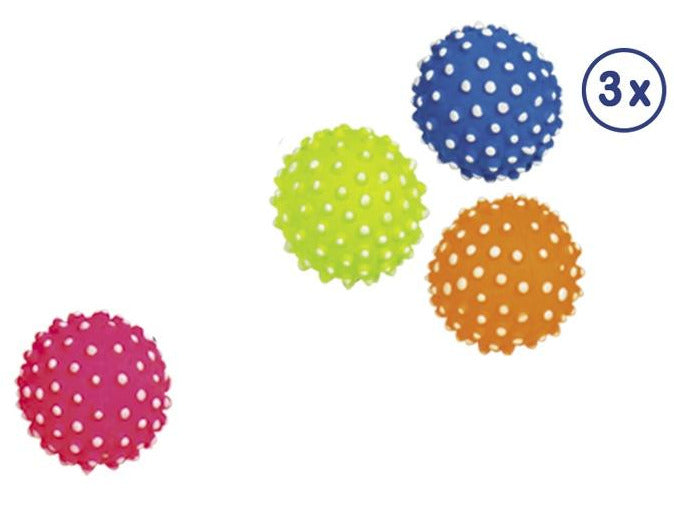 67205 Foam rubber balls w. pins assorted 7,2 cm; Net of 3 pcs