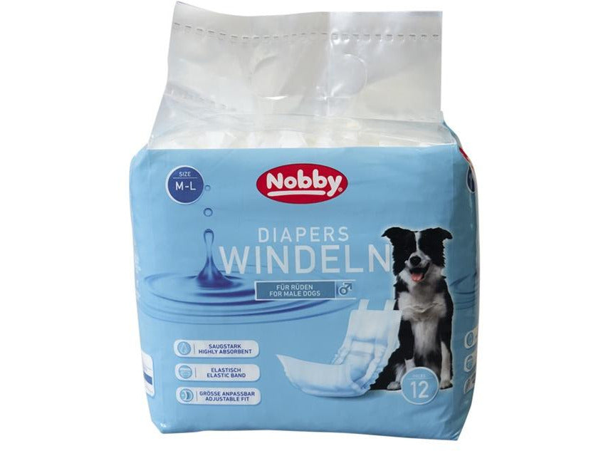 57177 NOBBY Diapers f. male dogs 12 pcs.; M-L ; 46 - 60 cm - PetsOffice