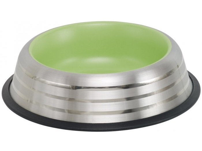 73643 Dog Stainless steel bowl ROYAL STRIPE, anti slip lightgreen 1,70 L 29,0 cm
