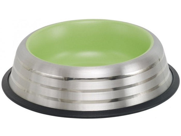73643 NOBBY Stainless steel bowl ROYAL STRIPE, anti slip lightgreen 1,70 L 29,0 cm