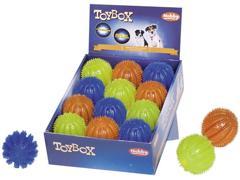 60009 NOBBY TPR  spiky ball "Flash & Glow" assorted coloures 6,5 cm