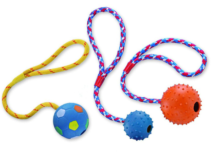 69008 NOBBY Rubber ball with nops, bell and rope - PetsOffice