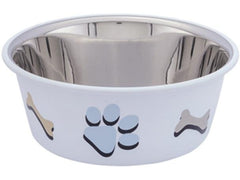 73576 Dog Stainless steel bowl CUTIE with paw, anti slip white 0,40 L 11,5 cm